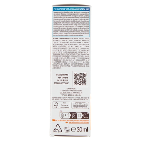 Garnier Ambre Solaire Super UV Siero Viso, SPF50+ 30 ml